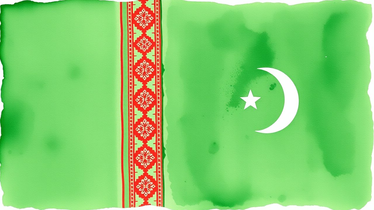 Flag of Turkmenistan 🇹🇲 in watercolor style