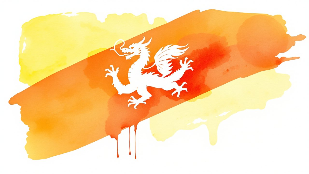 Flag of Bhutan 🇧🇹 in watercolor style