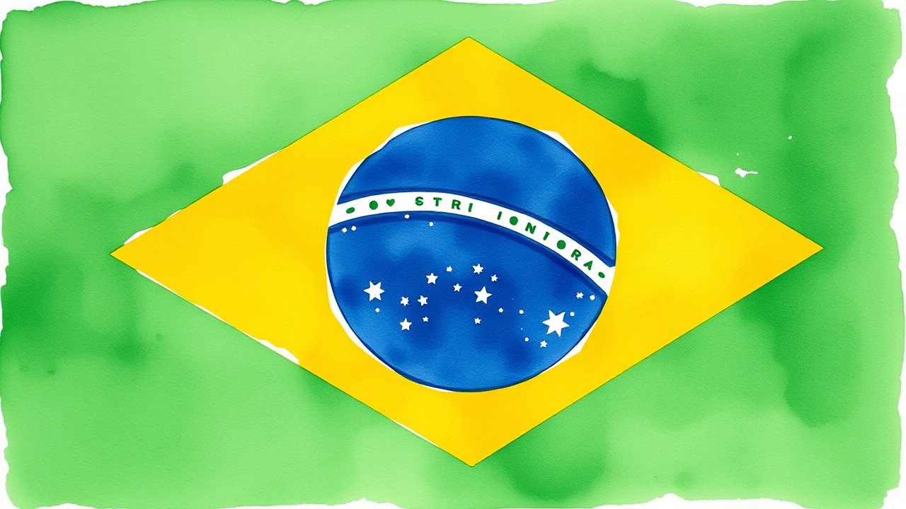 Flag of Brazil 🇧🇷 in watercolor style