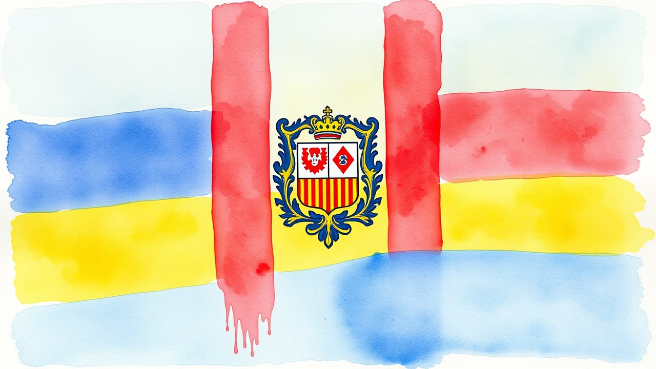 Flag of Andorra 🇦🇩 in watercolor style
